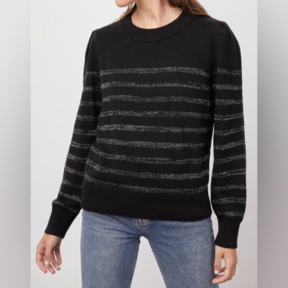Rails Black and Metallic Silver Striped Allegra Knit Cashmere Sweater Size XS - Picture 1 of 9